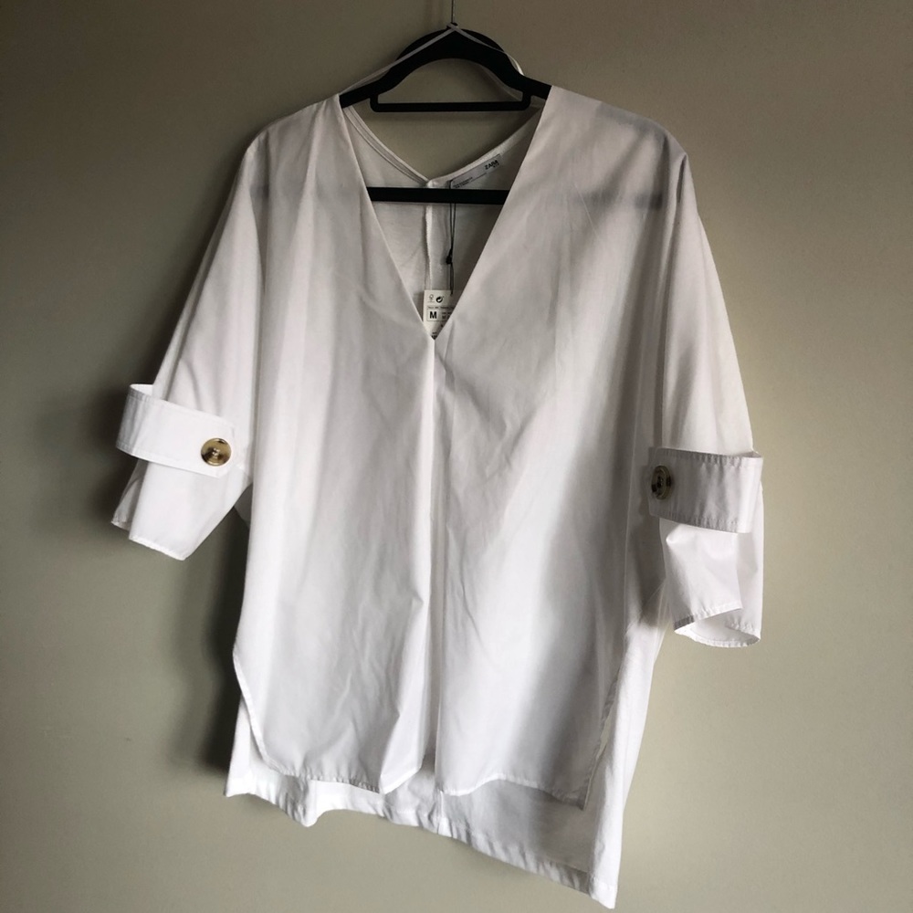 ZARA | white blouse with button sleeve